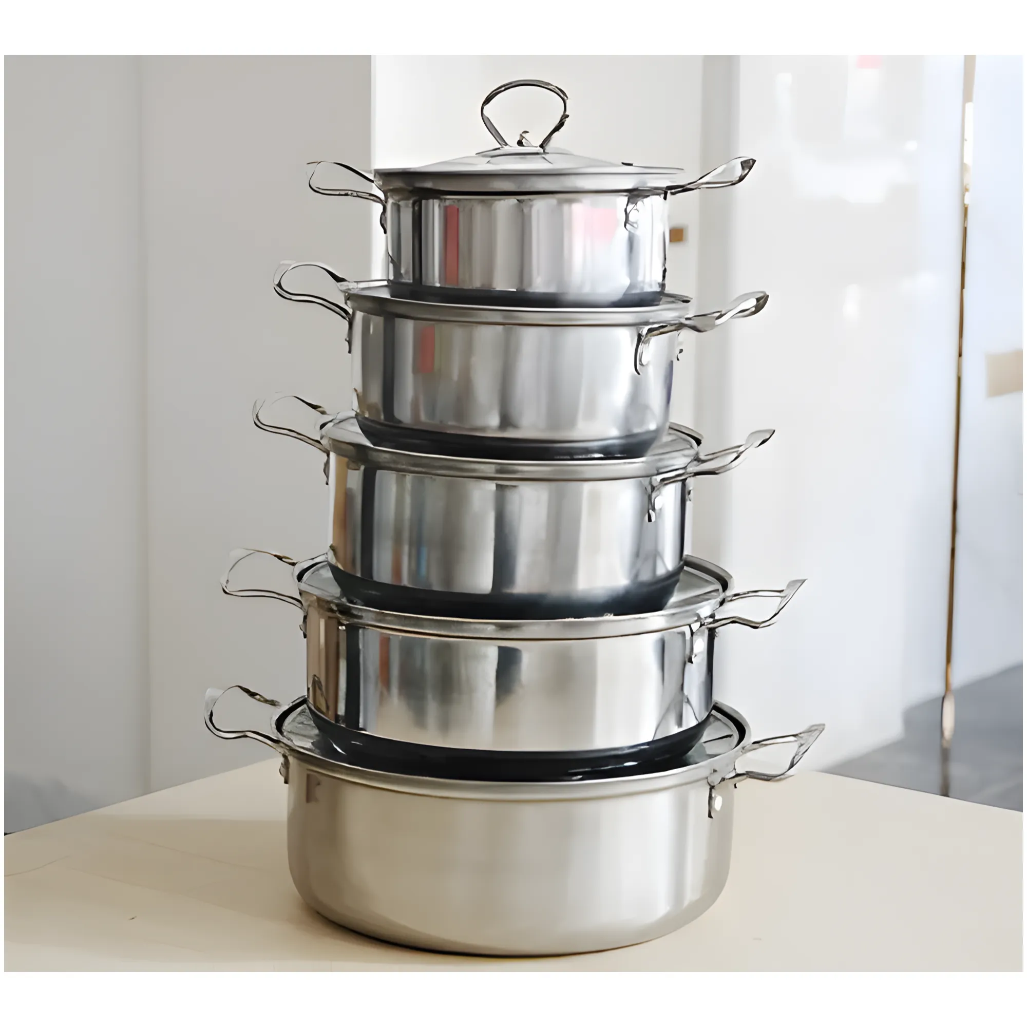 10Piece Stainless Steel Pot Set With Glass Lids Id-140