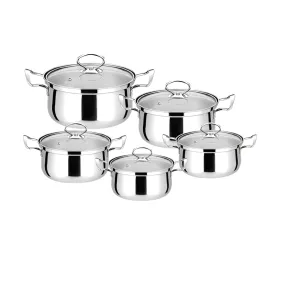 10Piece Stainless Steel Pot Set With Glass Lids Id-140