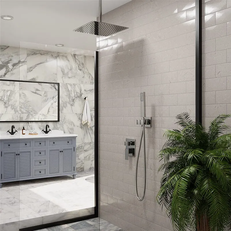 12" Ceiling Mounted Square Shower Systems with Head Shower & Hand Shower Combo Set