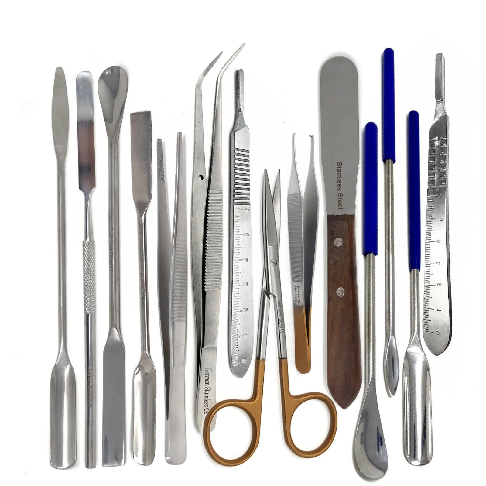 14 Pcs Stainless Steel Laboratory Micro Spatulas Sampling Set with Comfort Grip