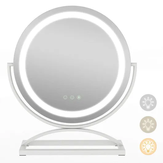 16 Inch Round Makeup Vanity Mirror with 3 Color Dimmable LED Lighting-White