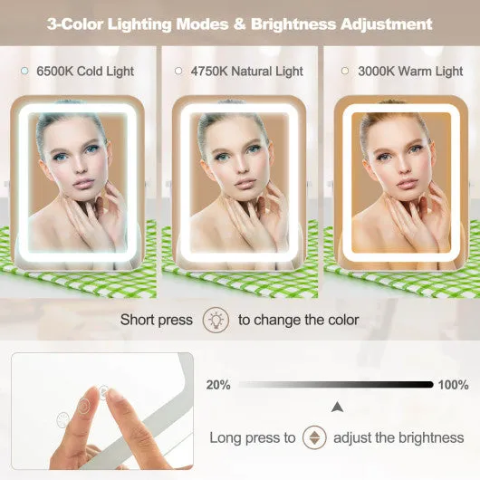 16 x 12 Inch Rectangular Vanity Makeup Mirror with 3 Color Dimmable Lighting-White