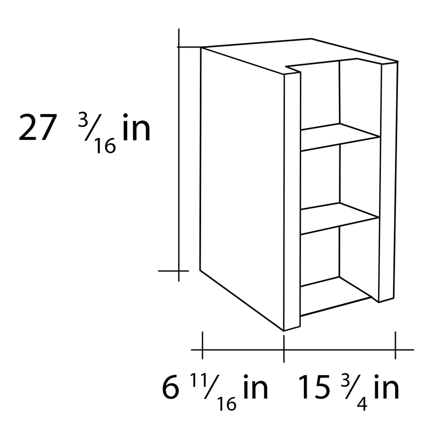 16" Open Side Cabinet with Shelves and Mirror, Wall Mount, Moon, Serie Nova by VALENZUELA