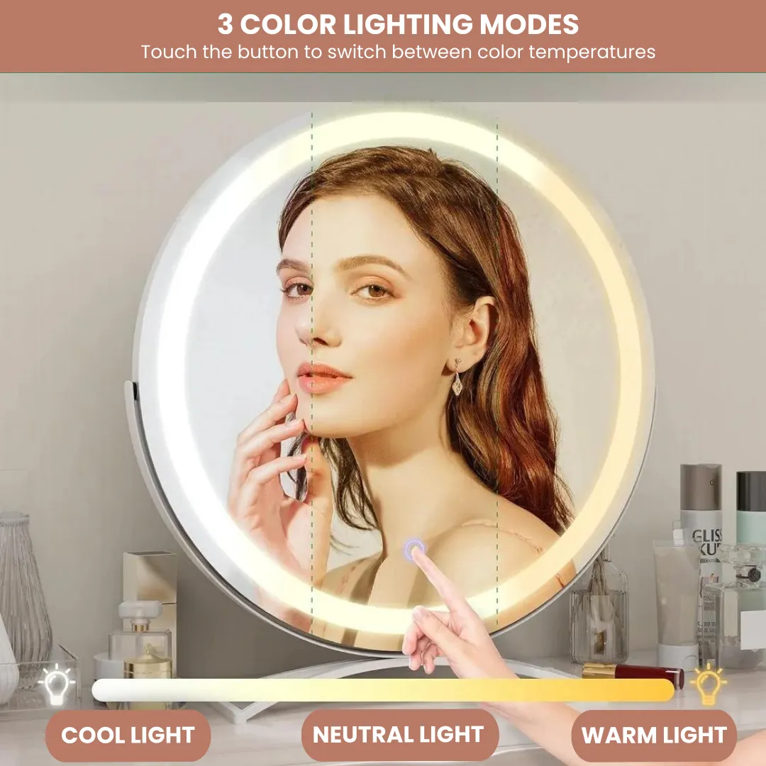 18 Inch Circular LED Vanity Lighted Mirror with Touch Control and 3-Color Dimmable Lighting