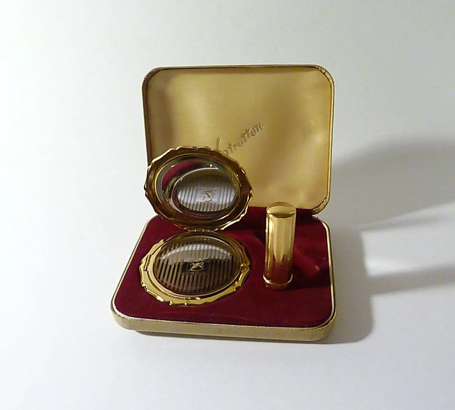 1950s Unused Stratton Vanity Set Vintage Lipstick Holder And Compact Mirror NOS