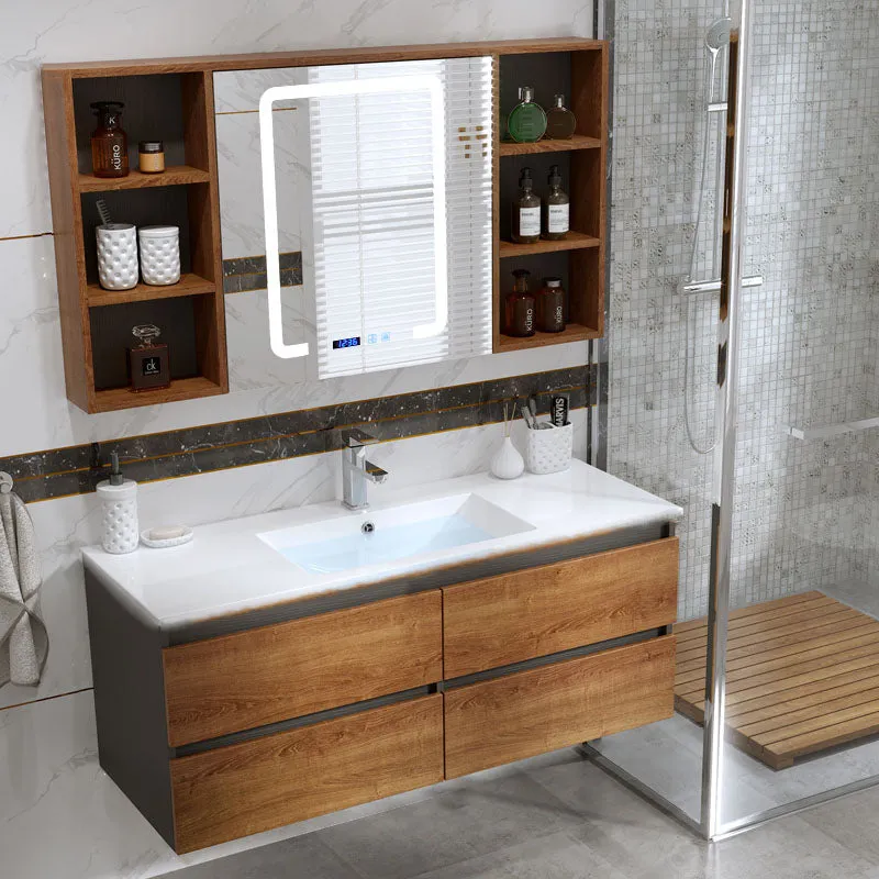 2 Drawers Vanity Wood Frame Freestanding Shelving Included Mirror Single Sink Vanity