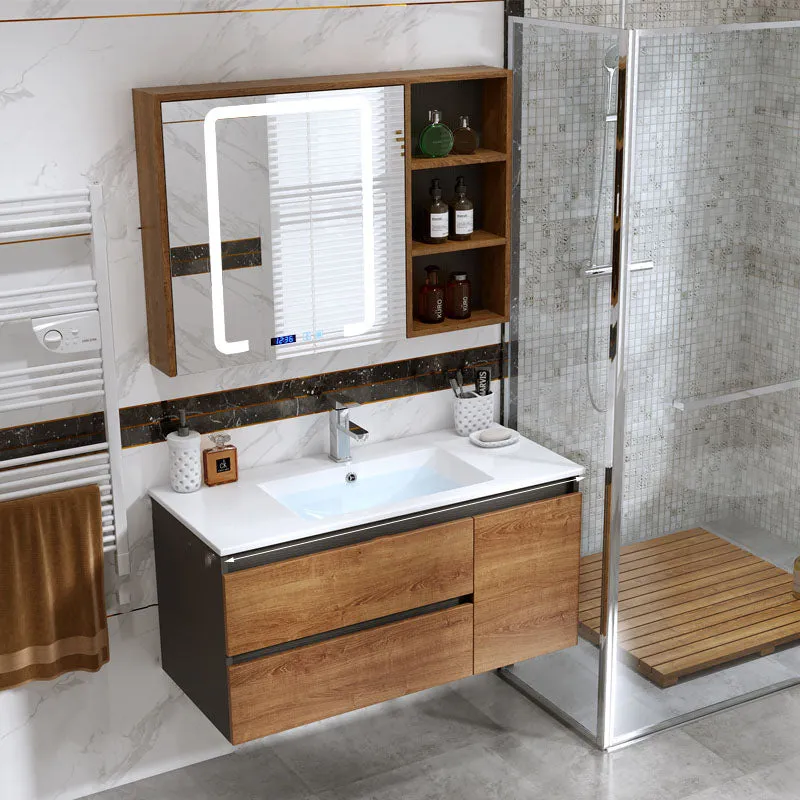 2 Drawers Vanity Wood Frame Freestanding Shelving Included Mirror Single Sink Vanity