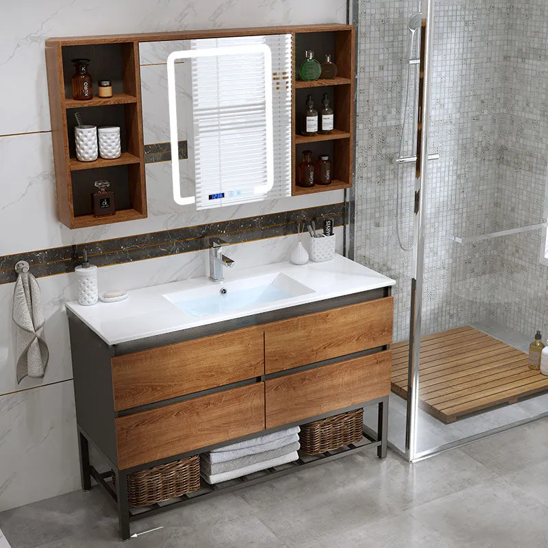 2 Drawers Vanity Wood Frame Freestanding Shelving Included Mirror Single Sink Vanity