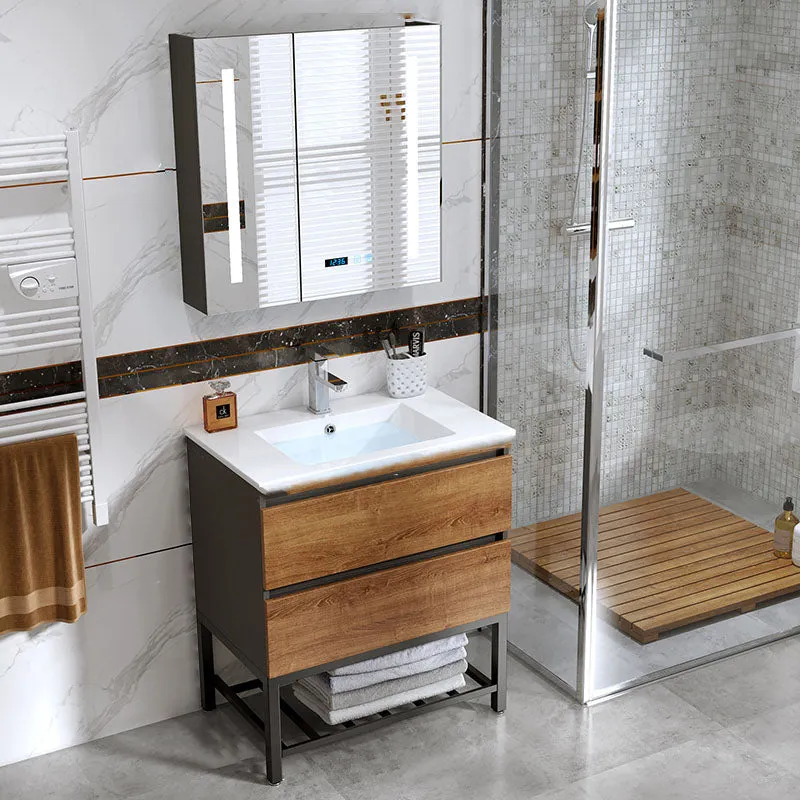 2 Drawers Vanity Wood Frame Freestanding Shelving Included Mirror Single Sink Vanity