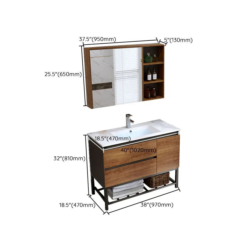 2 Drawers Vanity Wood Frame Freestanding Shelving Included Mirror Single Sink Vanity