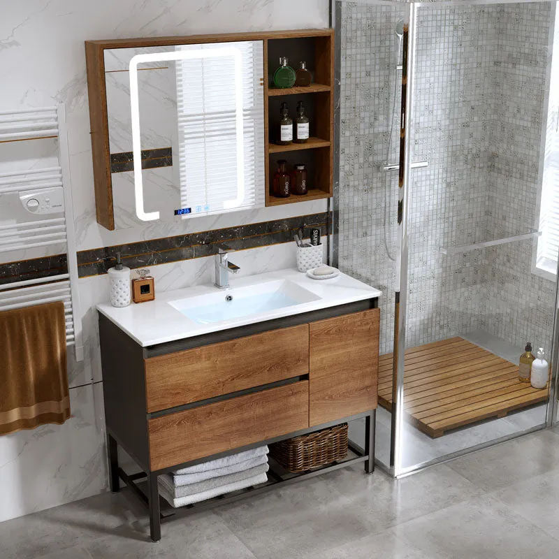 2 Drawers Vanity Wood Frame Freestanding Shelving Included Mirror Single Sink Vanity