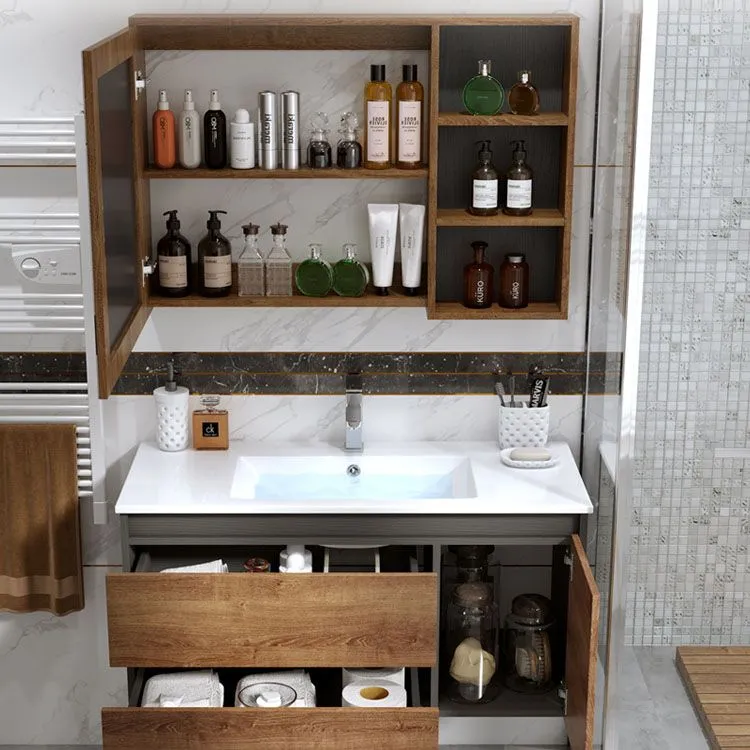 2 Drawers Vanity Wood Frame Freestanding Shelving Included Mirror Single Sink Vanity