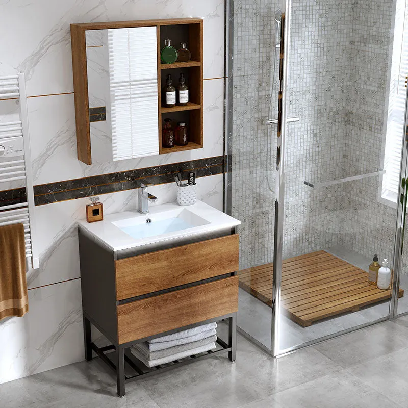 2 Drawers Vanity Wood Frame Freestanding Shelving Included Mirror Single Sink Vanity