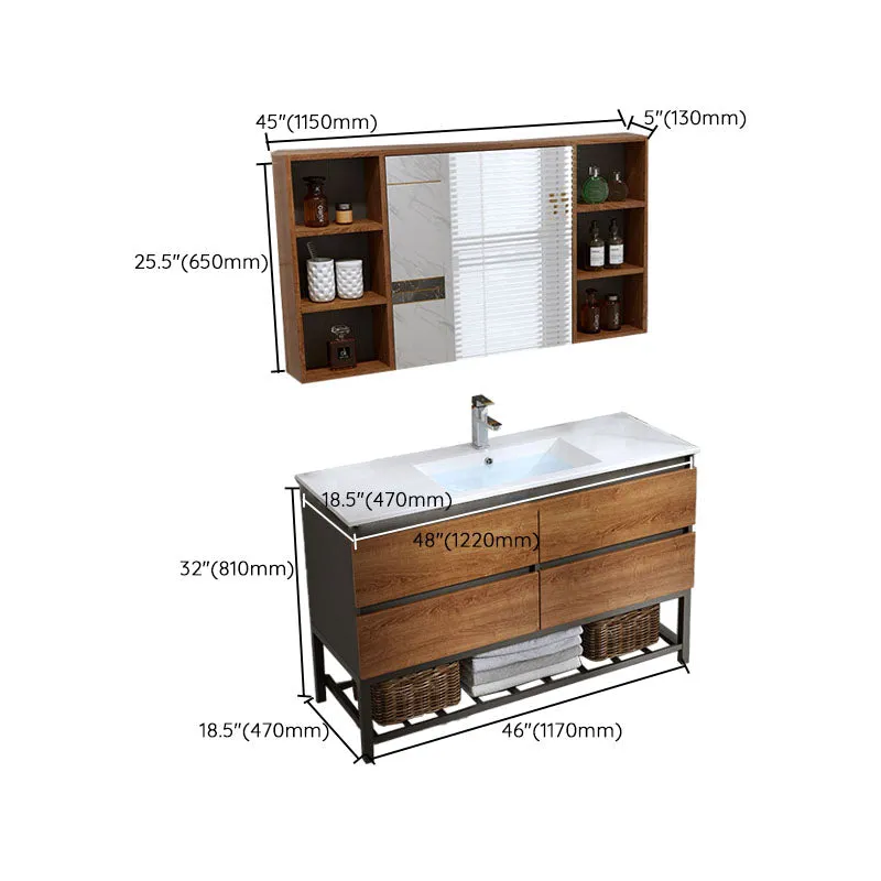 2 Drawers Vanity Wood Frame Freestanding Shelving Included Mirror Single Sink Vanity