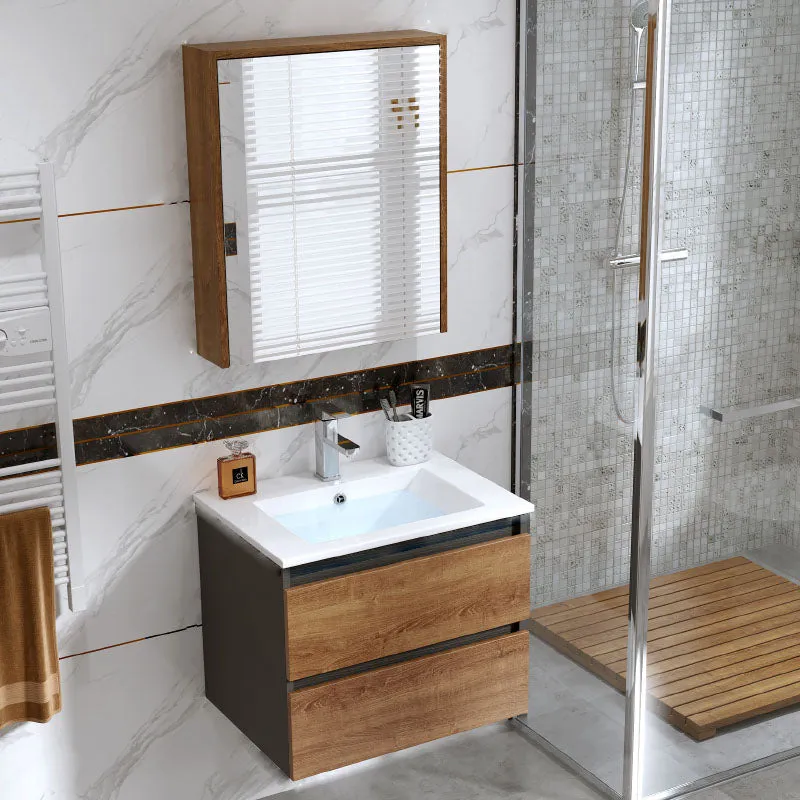 2 Drawers Vanity Wood Frame Freestanding Shelving Included Mirror Single Sink Vanity
