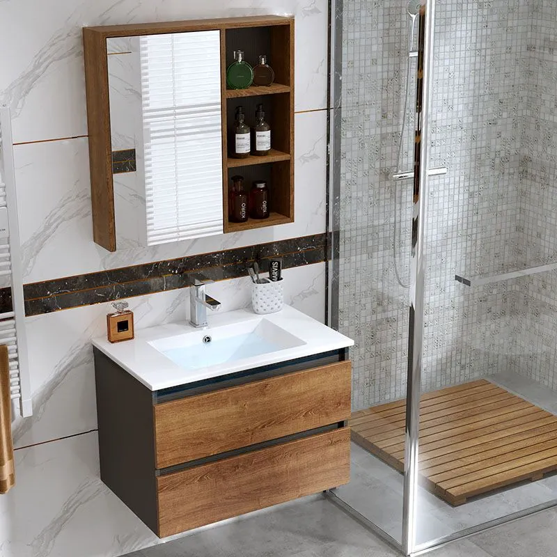 2 Drawers Vanity Wood Frame Freestanding Shelving Included Mirror Single Sink Vanity