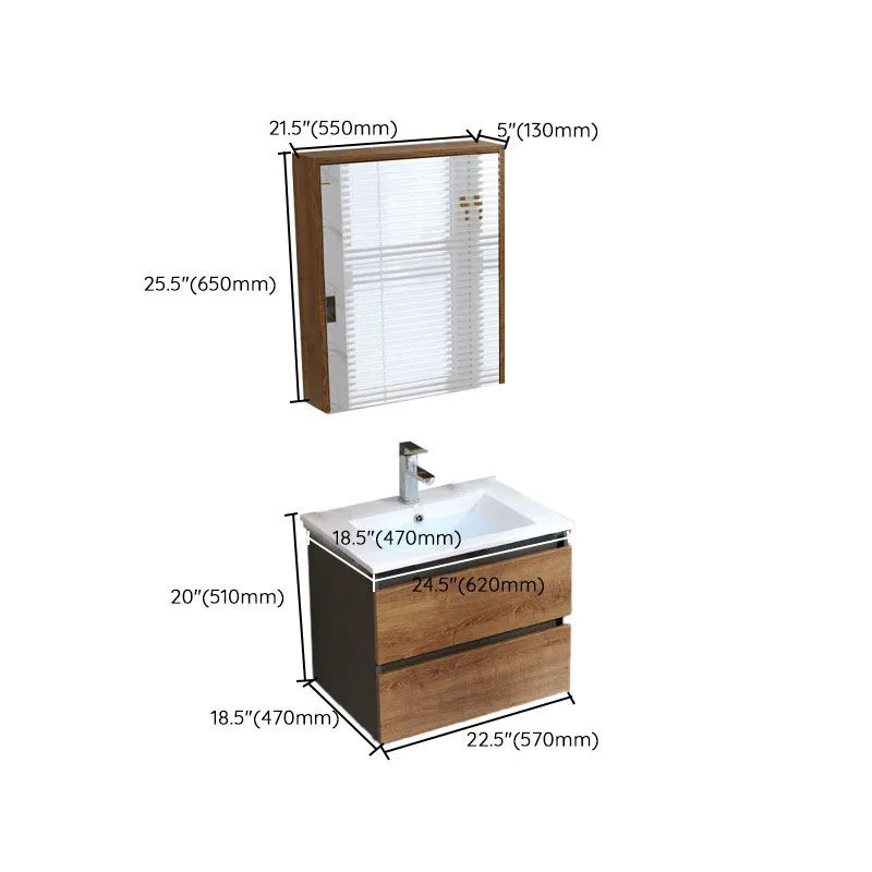 2 Drawers Vanity Wood Frame Freestanding Shelving Included Mirror Single Sink Vanity