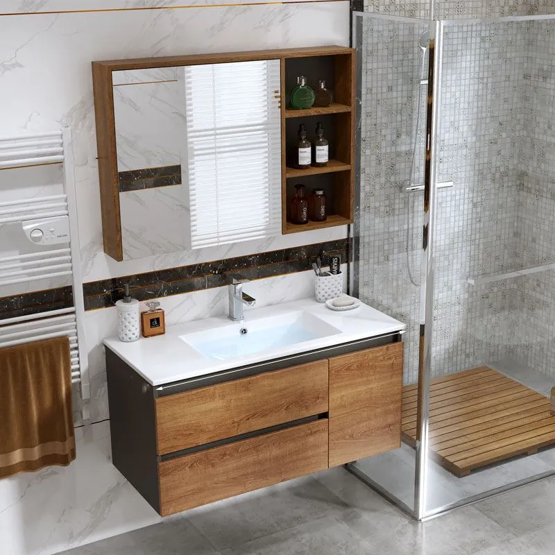2 Drawers Vanity Wood Frame Freestanding Shelving Included Mirror Single Sink Vanity