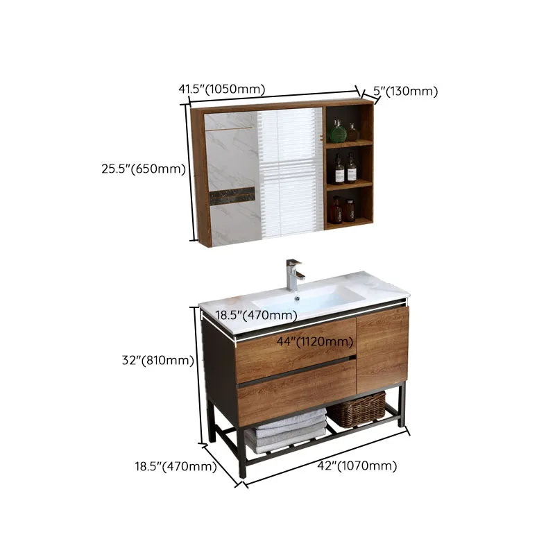 2 Drawers Vanity Wood Frame Freestanding Shelving Included Mirror Single Sink Vanity