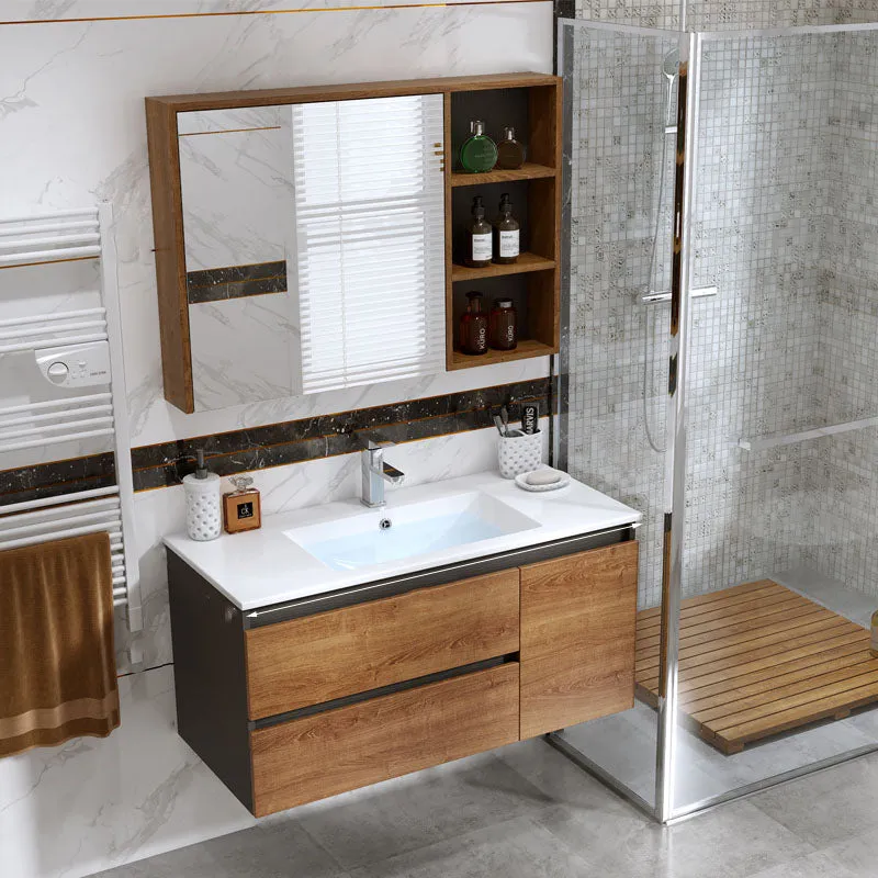 2 Drawers Vanity Wood Frame Freestanding Shelving Included Mirror Single Sink Vanity