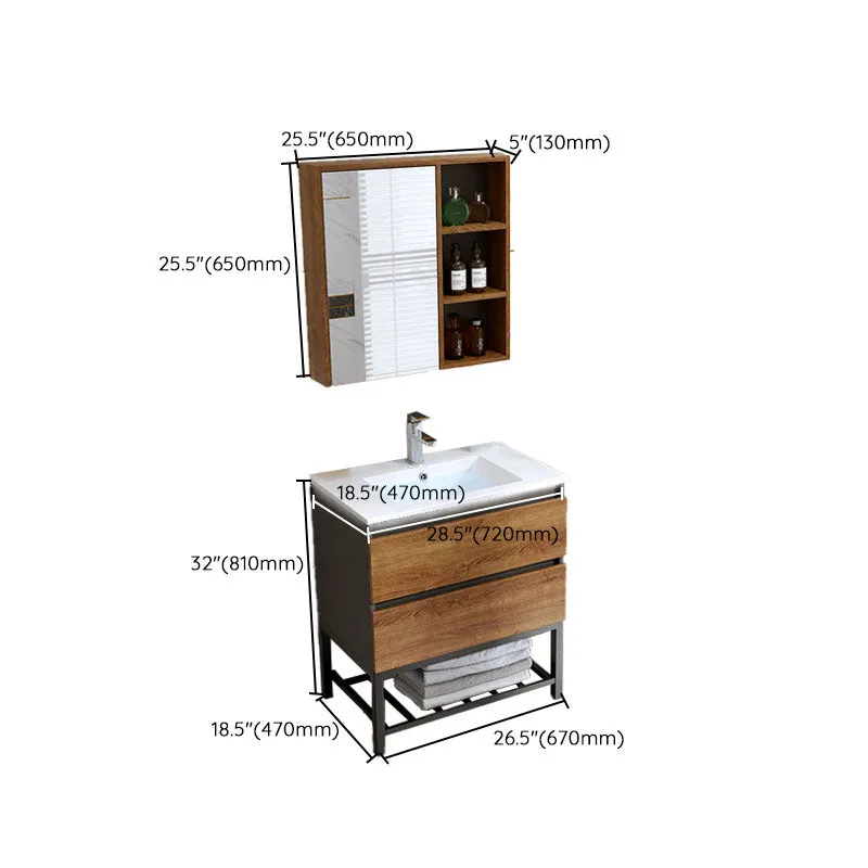 2 Drawers Vanity Wood Frame Freestanding Shelving Included Mirror Single Sink Vanity
