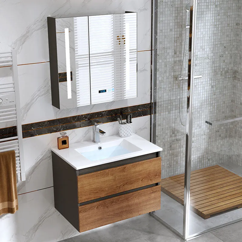 2 Drawers Vanity Wood Frame Freestanding Shelving Included Mirror Single Sink Vanity
