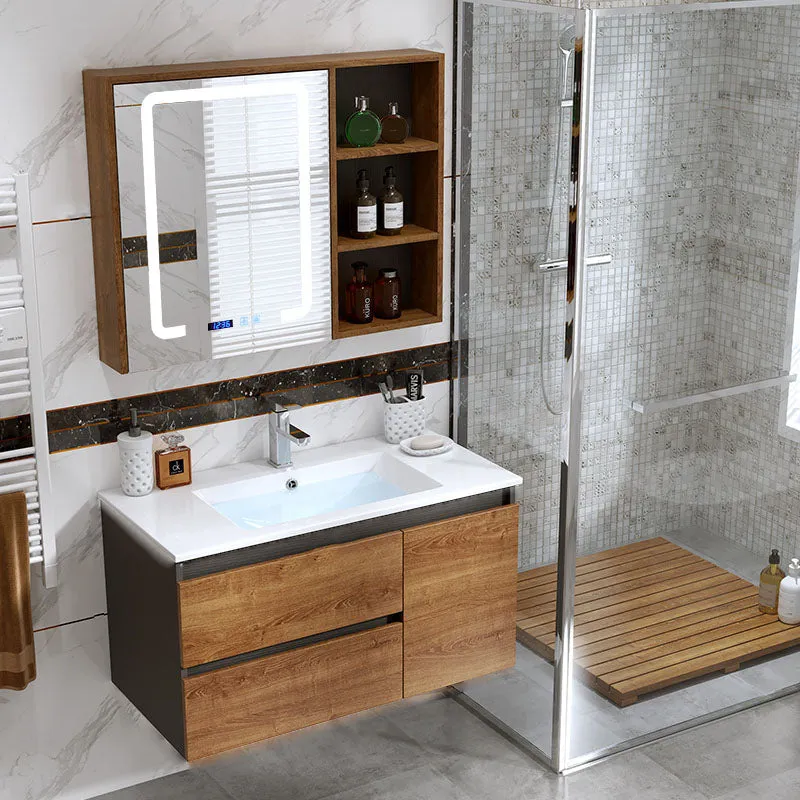 2 Drawers Vanity Wood Frame Freestanding Shelving Included Mirror Single Sink Vanity