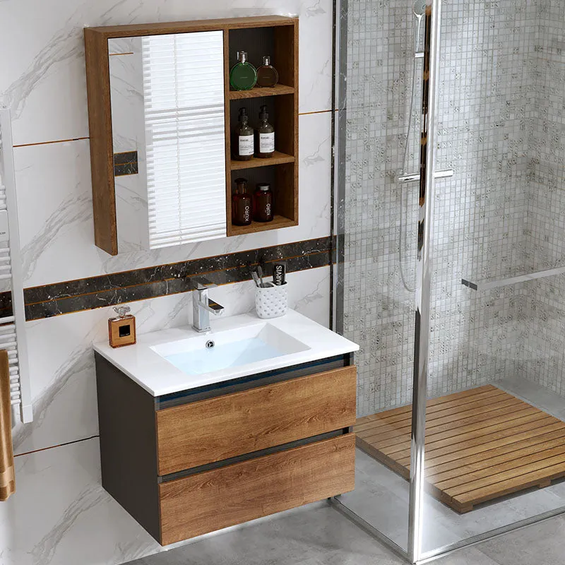 2 Drawers Vanity Wood Frame Freestanding Shelving Included Mirror Single Sink Vanity