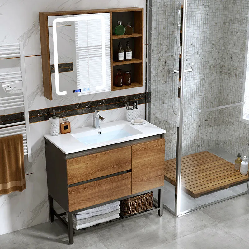 2 Drawers Vanity Wood Frame Freestanding Shelving Included Mirror Single Sink Vanity