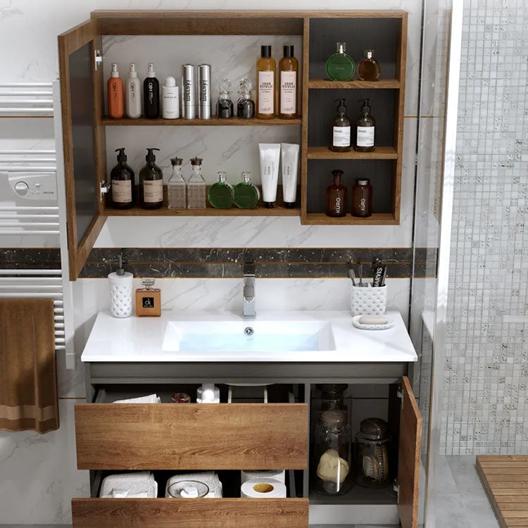 2 Drawers Vanity Wood Frame Freestanding Shelving Included Mirror Single Sink Vanity