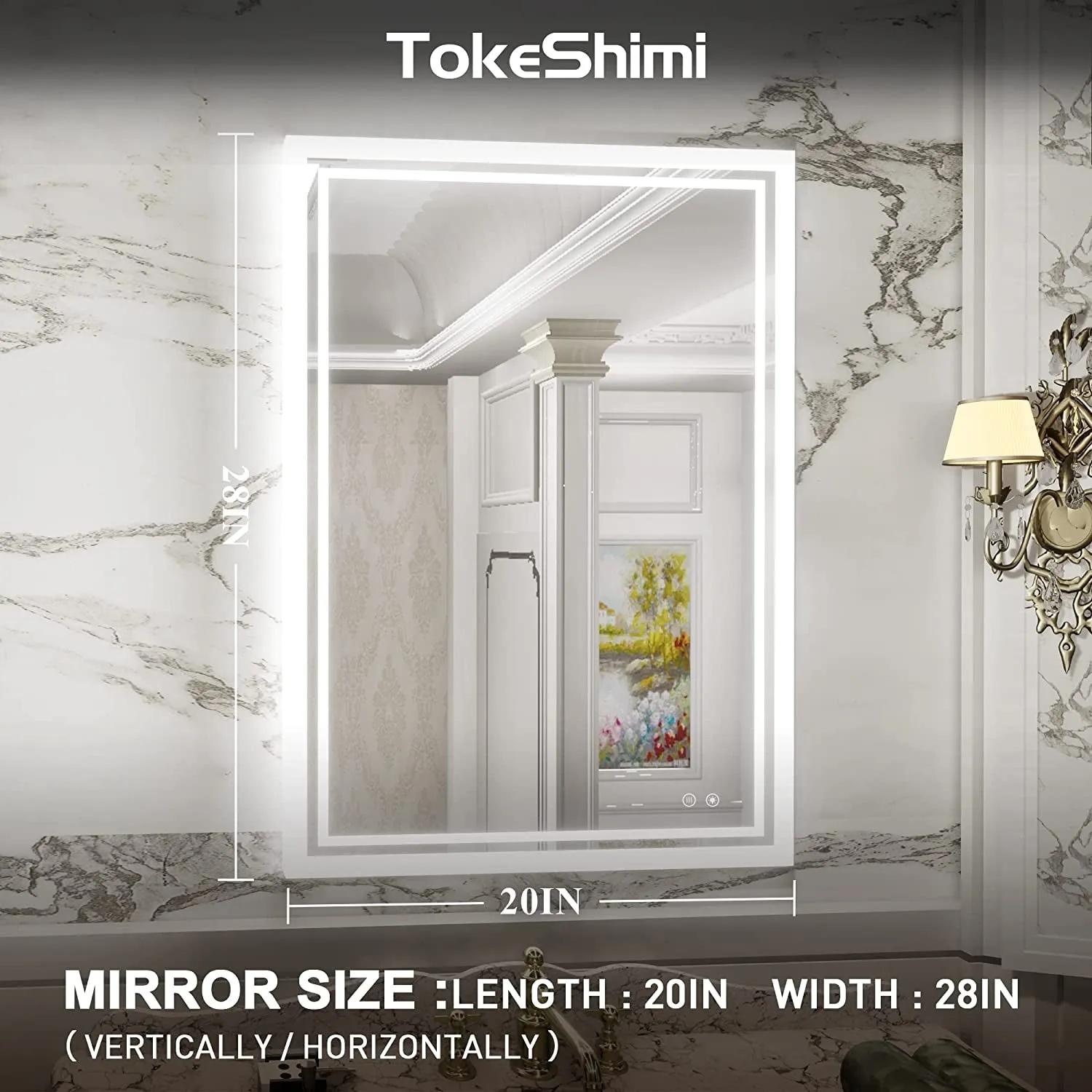 20 X 28 Inch LED Lighted Bathroom Mirror Backlit Mirror with Lights Anti-Fog Dimmable Wall Mounted Makeup Mirror with with Front Lights & Backlight(Horizontal&Vertical)