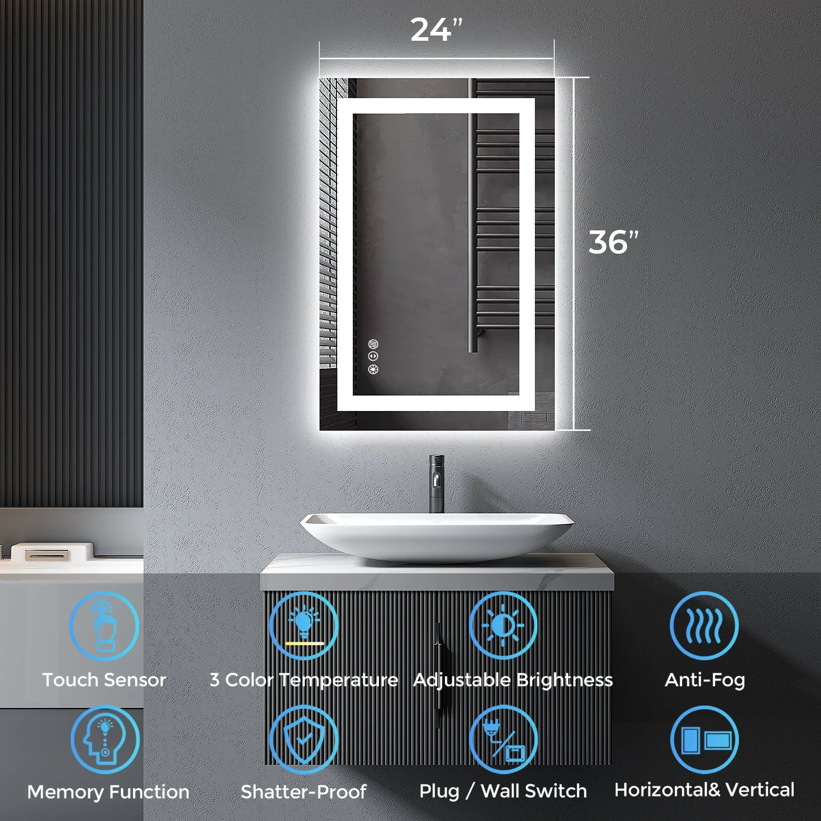 2022 Collection  Backlit   Front-Lighted LED Mirror for Bathroom 24 x 36 Inch