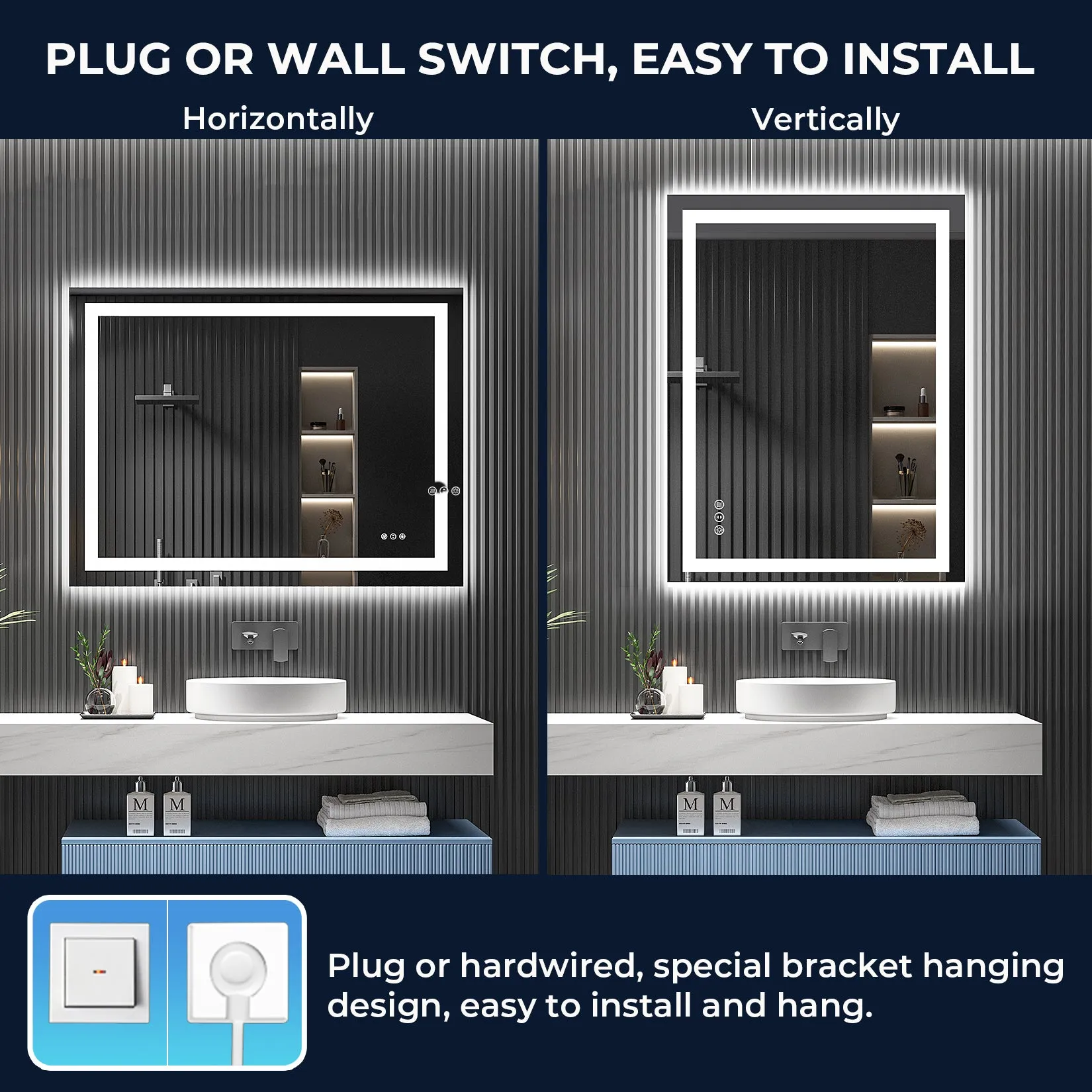 2022 Collection  Backlit   Frontlit LED Mirror for Bathroom 48 x 36 Inch
