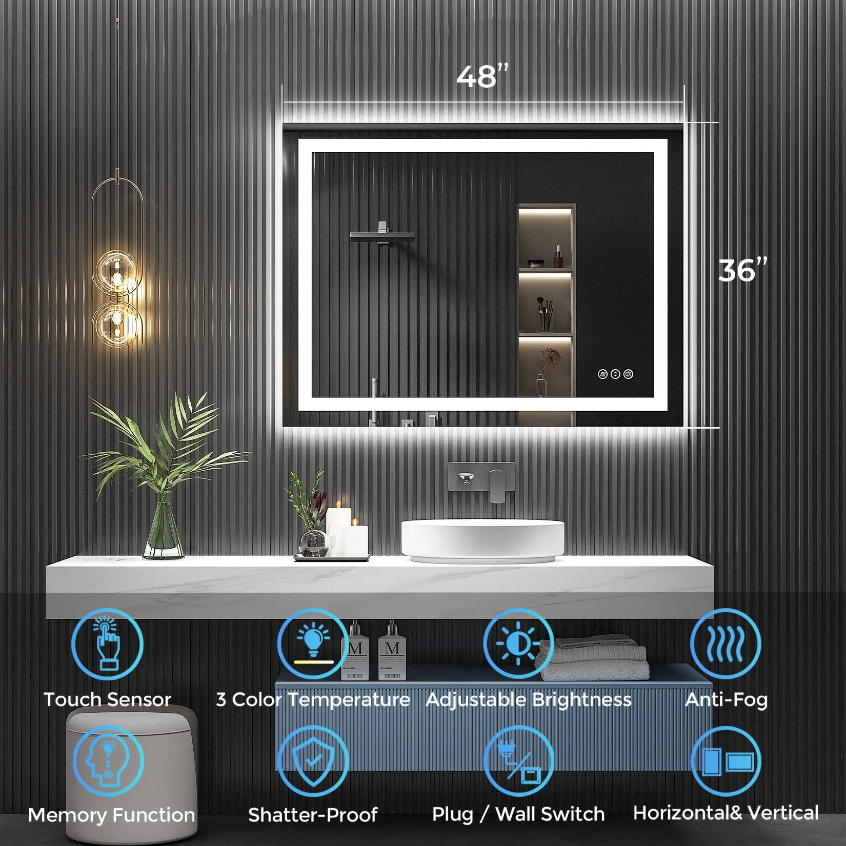 2022 Collection  Backlit   Frontlit LED Mirror for Bathroom 48 x 36 Inch