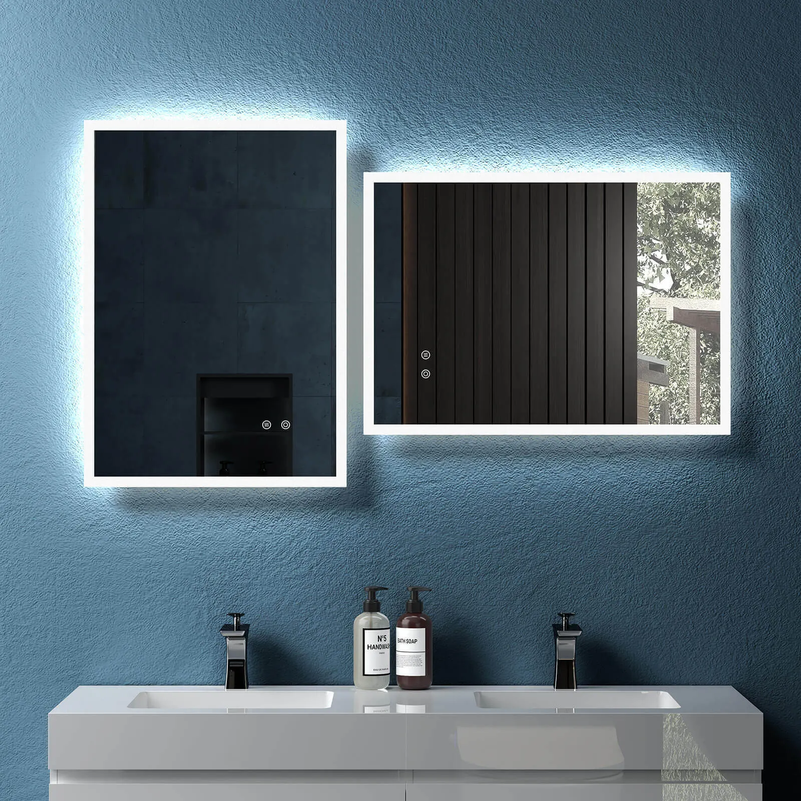 20" Modern Wall Mounted LED Backlit Anti-Fog Rectangular Bathroom Mirror with Temperature Adjustable and Memory Function Touch Switch