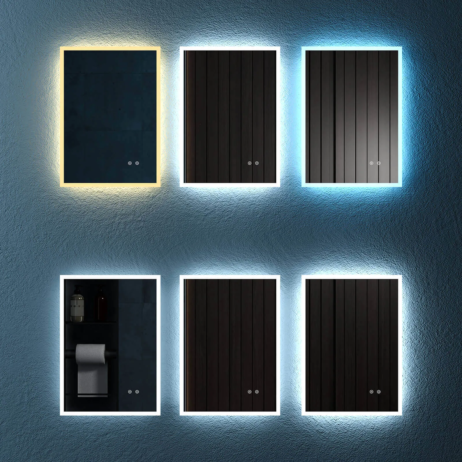 20" Modern Wall Mounted LED Backlit Anti-Fog Rectangular Bathroom Mirror with Temperature Adjustable and Memory Function Touch Switch