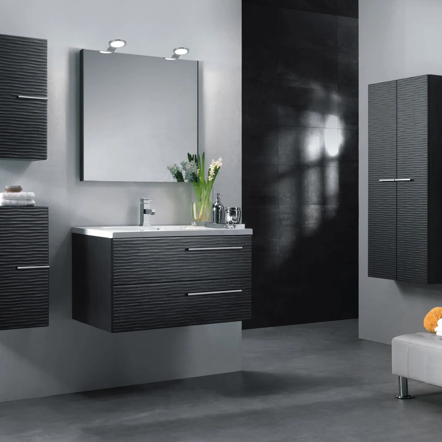 28" Single Vanity, Wall Mount, 2 Drawers with Soft Close, Grey, Serie Dune by VALENZUELA