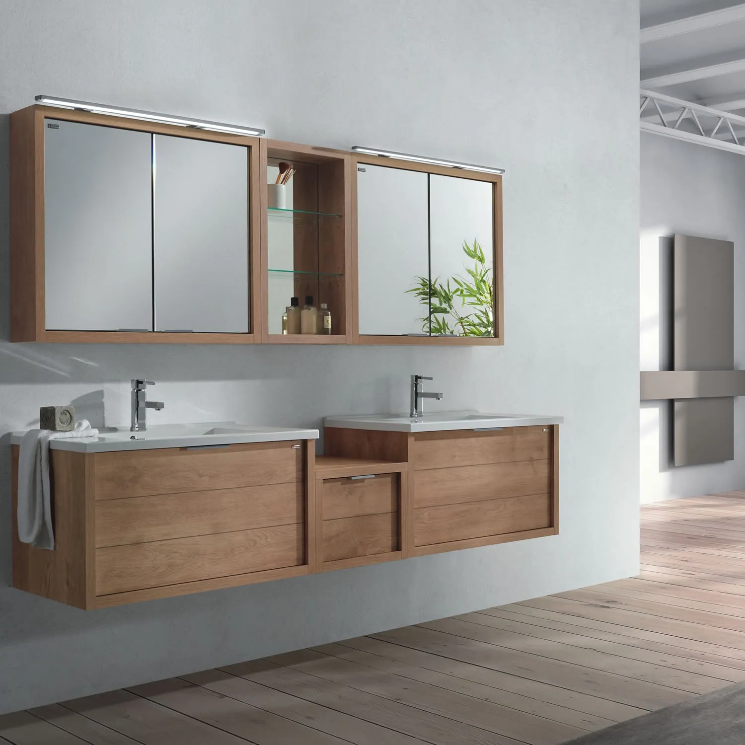 28" Single Vanity, Wall Mount, Drawer with Soft Close, Oak, Serie Tino by VALENZUELA