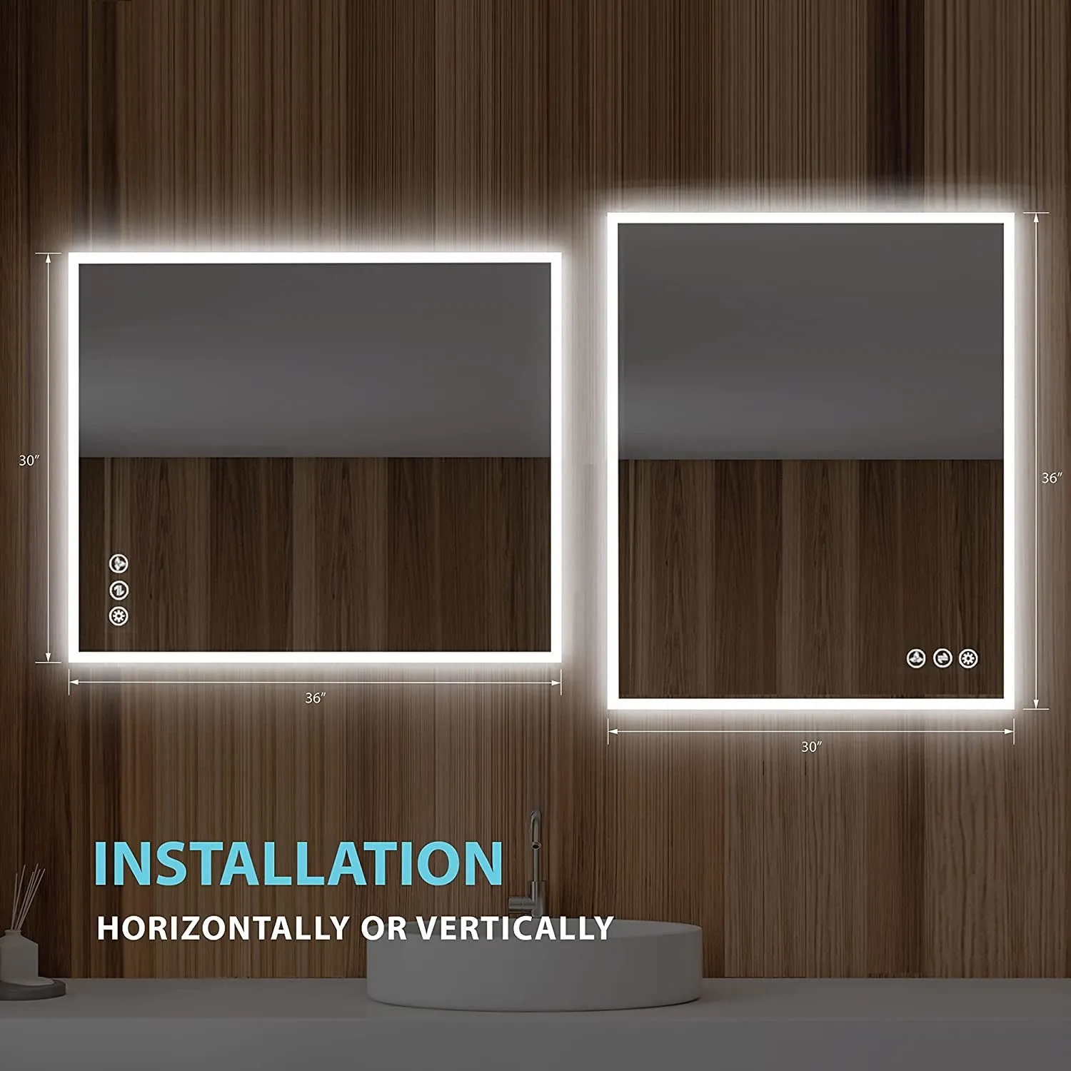 30"X36" LED Bathroom Mirror with Antifog, Dimmer, Adjustable Color