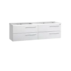 48" Double Vanity, Wall Mount, 4 Drawers with Soft Close, White, Serie Dune by VALENZUELA