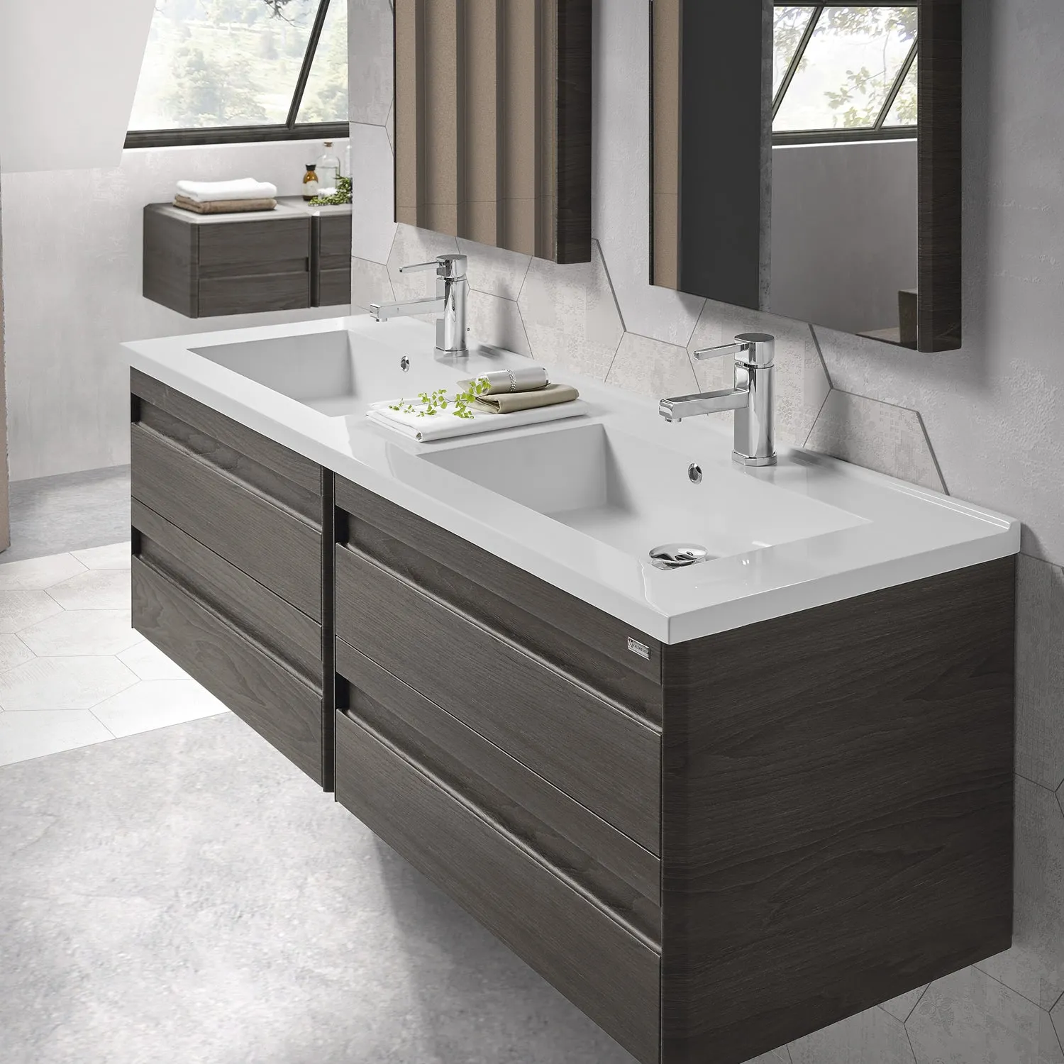 48" Single Vanity, Wall Mount, 2 Drawers with Soft Close, Cloud, Serie Barcelona by VALENZUELA