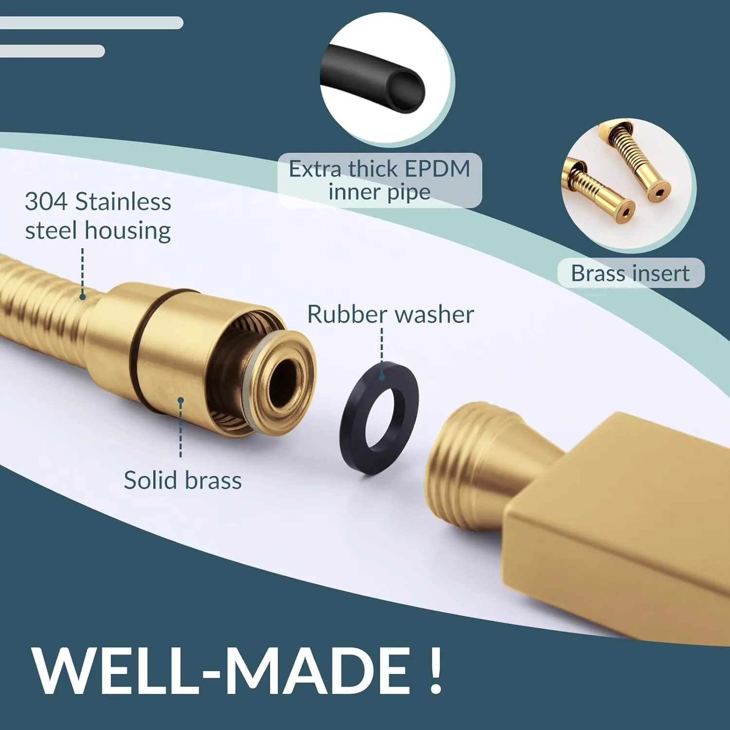 59" Shower Hose for Handheld Shower Head Brushed Gold