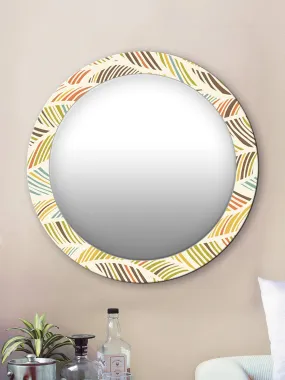 999STORE Printed Circular Mirror Wall Mirror with Frame Colorful Strips Pattern Round Mirror (MDF_17X17 Inch_Multi) MirrorRSZ1020