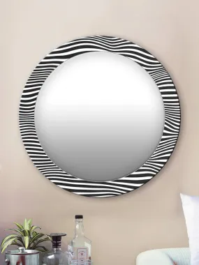 999STORE Printed Round Mirror Bathroom mirrror Black and White Strips Pattern Round Mirror (MDF_17X17 Inch_Multi) MirrorRSZ1025