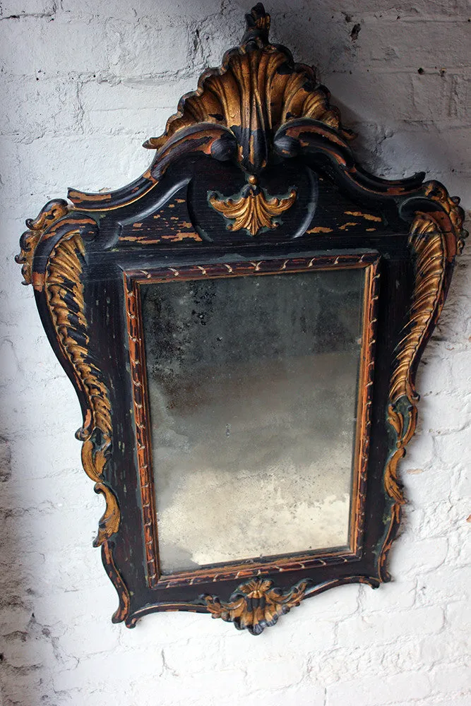 A Decorative 18thC Painted & Carved Oak Wall Mirror c.1790
