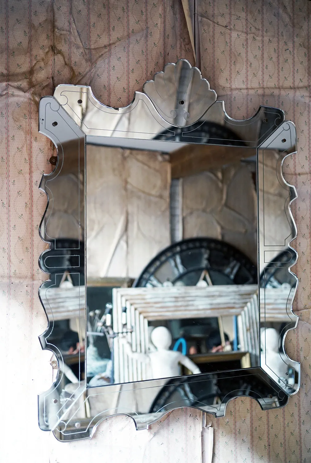 A Large Mid-20thC Venetian Glass Wall Mirror