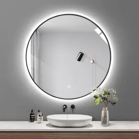 Accent Mirror Vanity Mirror with Lights Large Lighted Mirror with Smart Touch 3 Colors dimmable Wall Mounted | Unique Mirrors & Washbasin Design (18x24 Inches, Round)