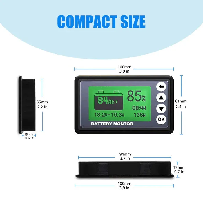 ACOPower 500A Battery Monitor | High and Low Voltage Programmable Alarm | Voltage Range 10V-120V
