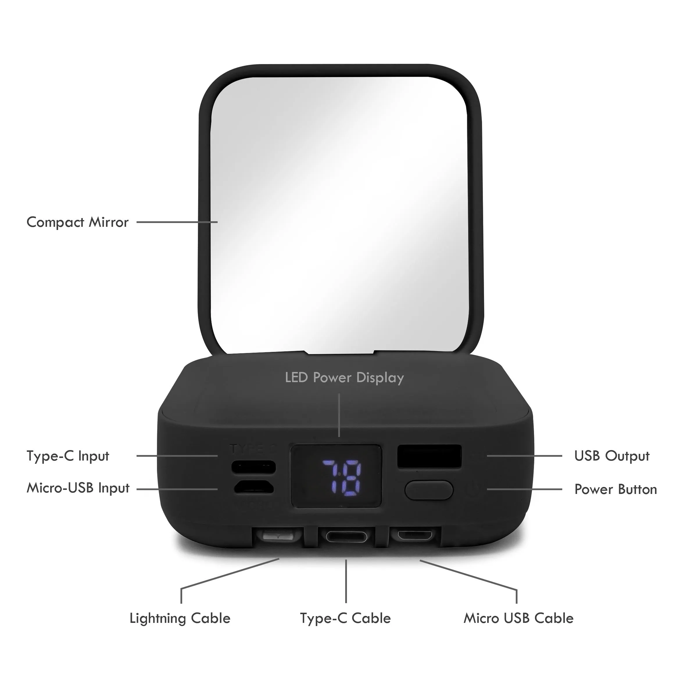 Aduro PowerUp Glow Portable Power Bank and Compact Mirror
