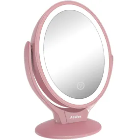 Aesfee LED Lighted Makeup Vanity Mirror Rechargeable,1x/7x Magnification Double Sided 360° Swivel Magnifying Mirror with Dimmable Touch Screen, Portable Tabletop Illuminated Mirrors